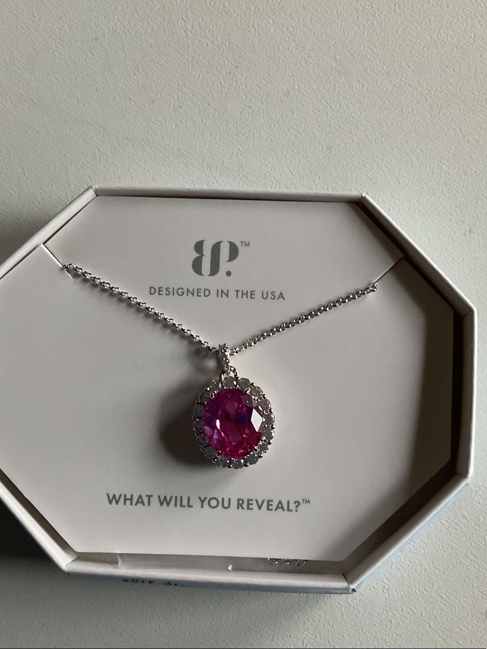 bp Hot Pink Crystal Halo Pendant Necklace - Silver Tone